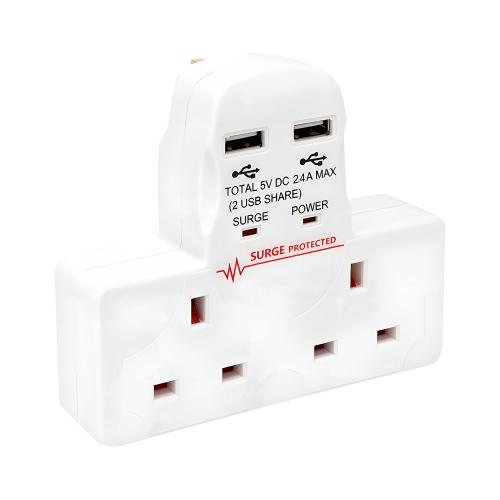2 Way Plug Adaptor with USB – Dual Socket Smart Charging Hub