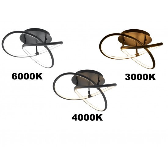 30W LED Matt Black Crossover Round LED Ceiling Light CCT Adjustable - Triac Dimmable