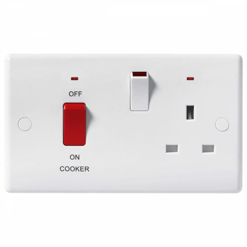 Nexus White 45A Cooker Switch with Socket – Safe & Efficient Kitchen Control