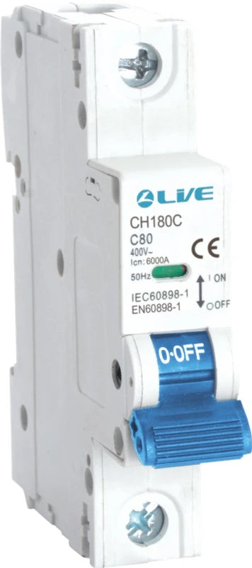 Live CH180C Single Pole MCB 6kA C Curve 80A | 1P Circuit Breaker