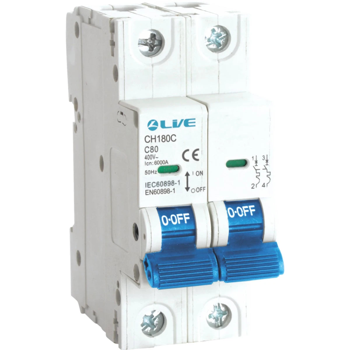 Live CH280C Double Pole MCB 6kA C Curve 80A | 2P Circuit Breaker