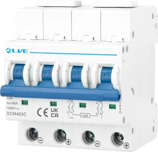 Live DCM410C 4 Pole DC MCB 6kA C Curve 10A | 4P DC Circuit Breaker