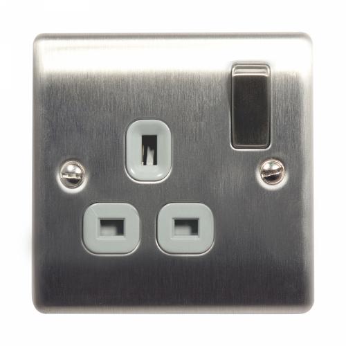 Brushed Steel 1 Gang 13A Switched Socket – Modern Power & Style