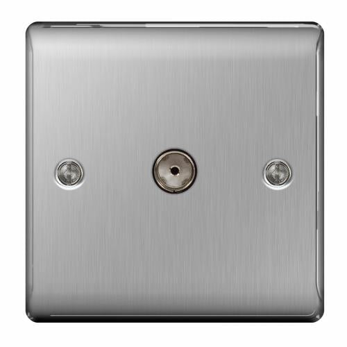 Brushed Steel Coaxial Socket | 1 Gang 86x86mm