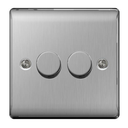 Brushed Steel 2 Gang 2 Way Dimmer Switch – Dual Lighting Control Solution