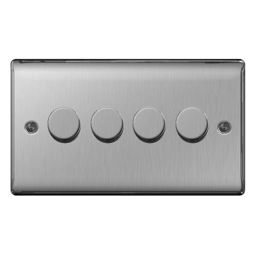 4 Gang Brushed Steel Dimmer | 100W LED Compatible