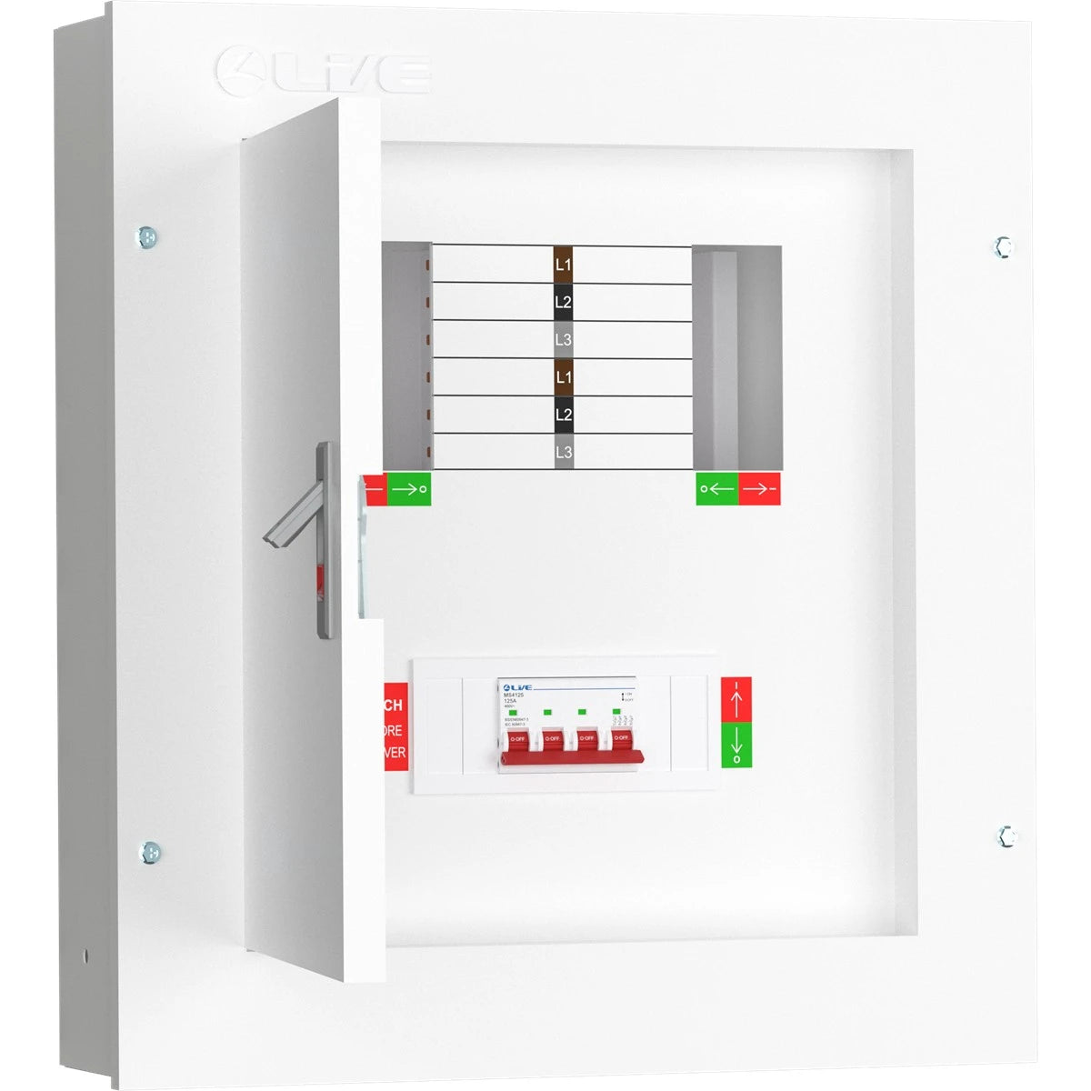 Live TPN04-125 4 Way Distribution Board – 3 Phase TP&N 125A Incomer