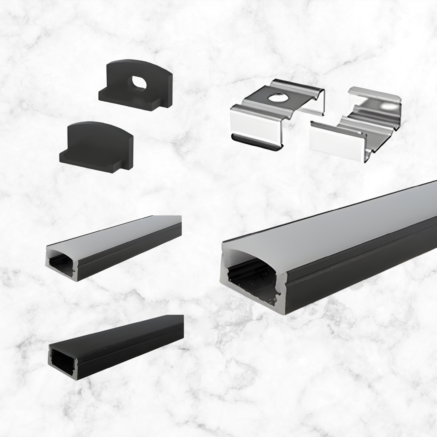 5 Pack of 3 Meter Wide Architectural Aluminium LED Profile - Black Finish - With White PC Diffuser | SSM Electric