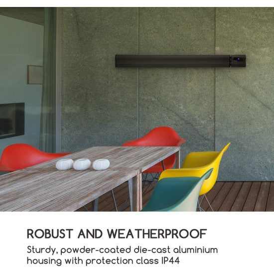 Infrared Wall or Ceiling Radiant Heater – 1800W / 2400W, IP44, Remote Control, Black Finish