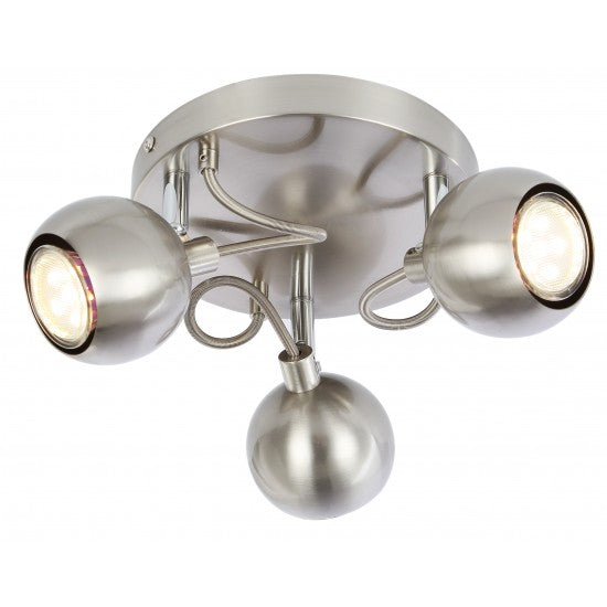 Modern 3 Way Retro Round Globe Satin & Chrome Bar Ceiling Spotlight