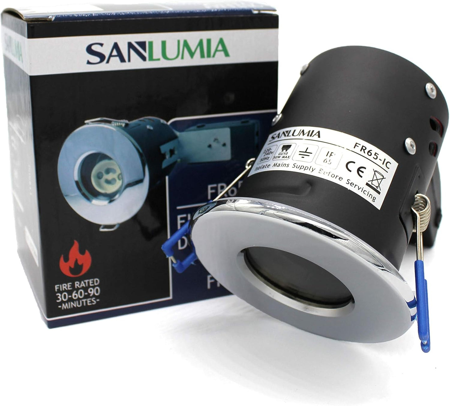 SSM ELECTRIC IP65 Fire Rated GU10 Downlight - Bathroom Safe, Chrome Bezel (Pack of 2)