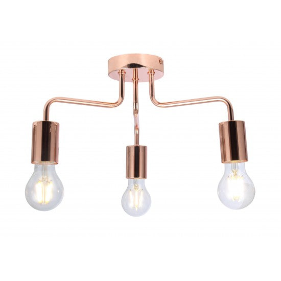 Vintage 3 Way Arm Ceiling Light Flush Mount in Copper Finish