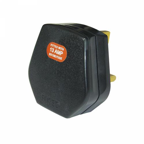 13 Amp Fused Black Plug – Durable UK 3-Pin Safety Plug