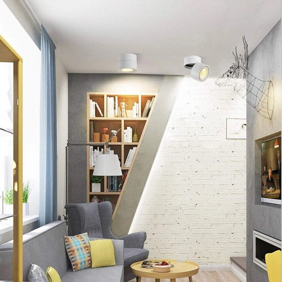 15W LED Ceiling Surface Mount Cylinder Tilt Downlight White Finish