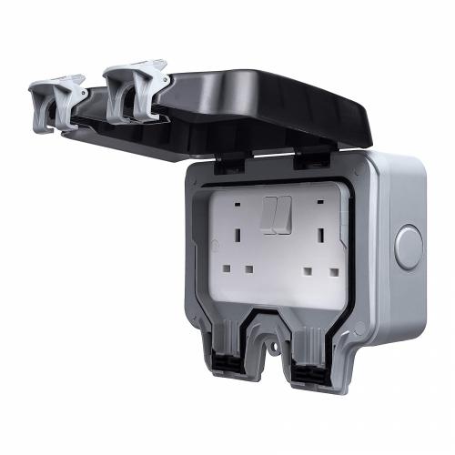2 Gang Weatherproof Outdoor Socket – IP66 Heavy-Duty Power Access