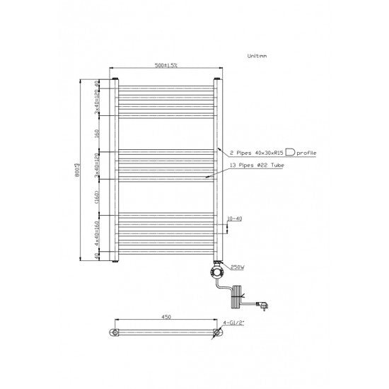 Electric Liquid Filled Towel Radiator – 300W Chrome Straight Design