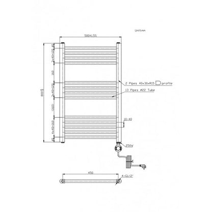 Electric Liquid Filled Towel Radiator – 300W Chrome Straight Design