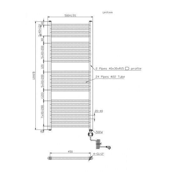 400W Electric Towel Radiator – Straight Chrome with Digital Thermostat
