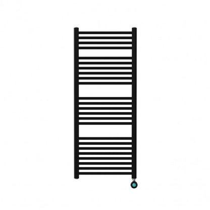 Matt Black 500W Electric Towel Radiator – Straight Design with Digital Controls