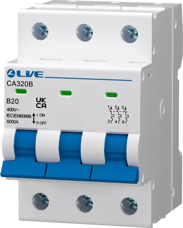 Live CA310C Triple Pole MCB 6kA C Curve 10A | 3P Circuit Breaker