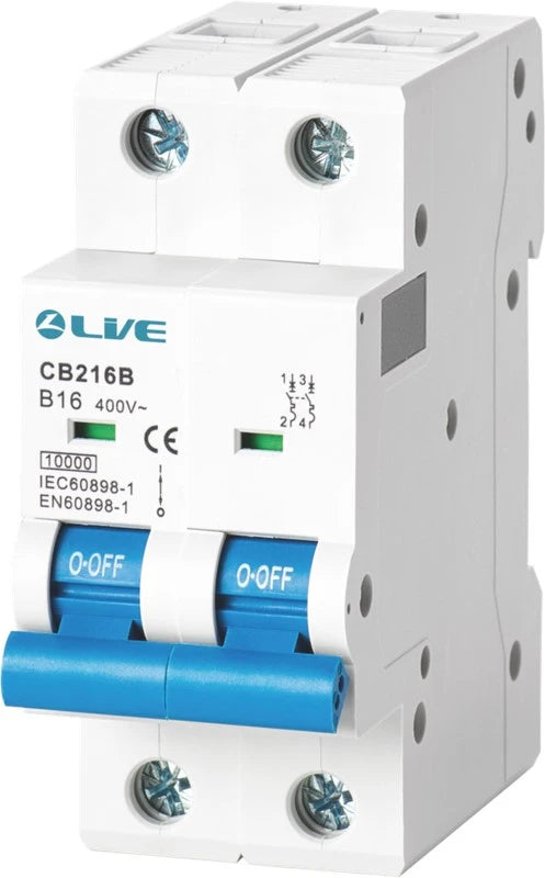 Live CB250B Double Pole MCB 10kA B Curve 50A | 2P Circuit Breaker