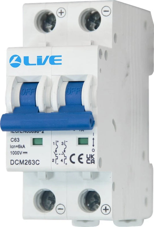 Live DCM206C Double Pole DC MCB 6kA C Curve 6A | 2P DC Circuit Breaker