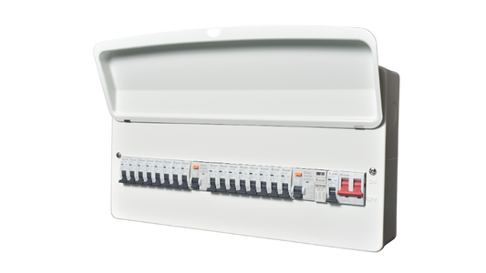 Dual RCD Consumer Unit with SPD – 16 Way 24 Module Board