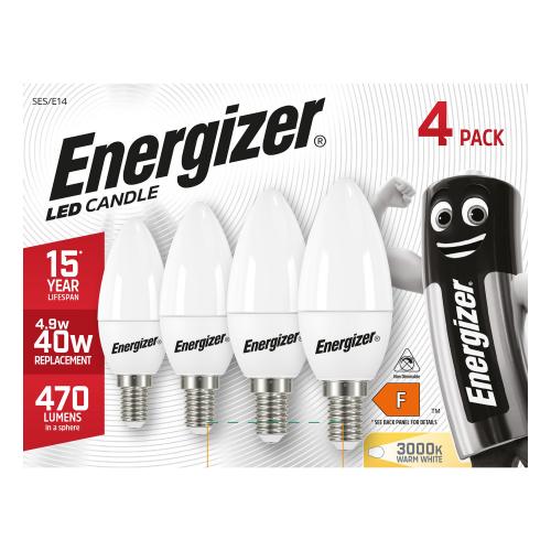 Energizer 4 Pack 4.9W LED SES Candle Bulb Warm White – Long-Lasting Efficient Lighting