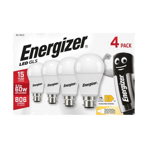 Energizer 4pk 8.5W LED BC GLS Bulb Warm White Lighting