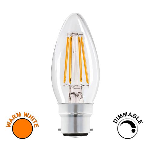Dimmable 4W LED Filament BC Warm White Candle Bulb