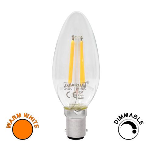 Dimmable 5W LED Filament SBC Warm White Candle Bulb