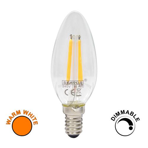 Dimmable 4W LED Filament SES Warm White Candle Bulb