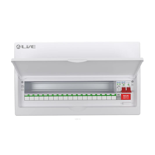 Live Electrical LSMC22M-SP consumer unit with SPD 19 useable ways UK