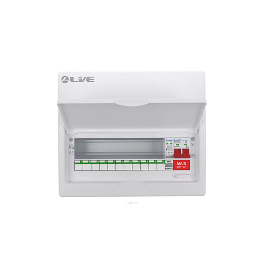 Live Electrical LSMC14M-SP consumer unit with SPD 11 useable ways UK