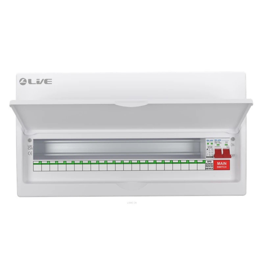 Live Electrical LSMC24M-SP consumer unit with SPD 21 useable ways UK