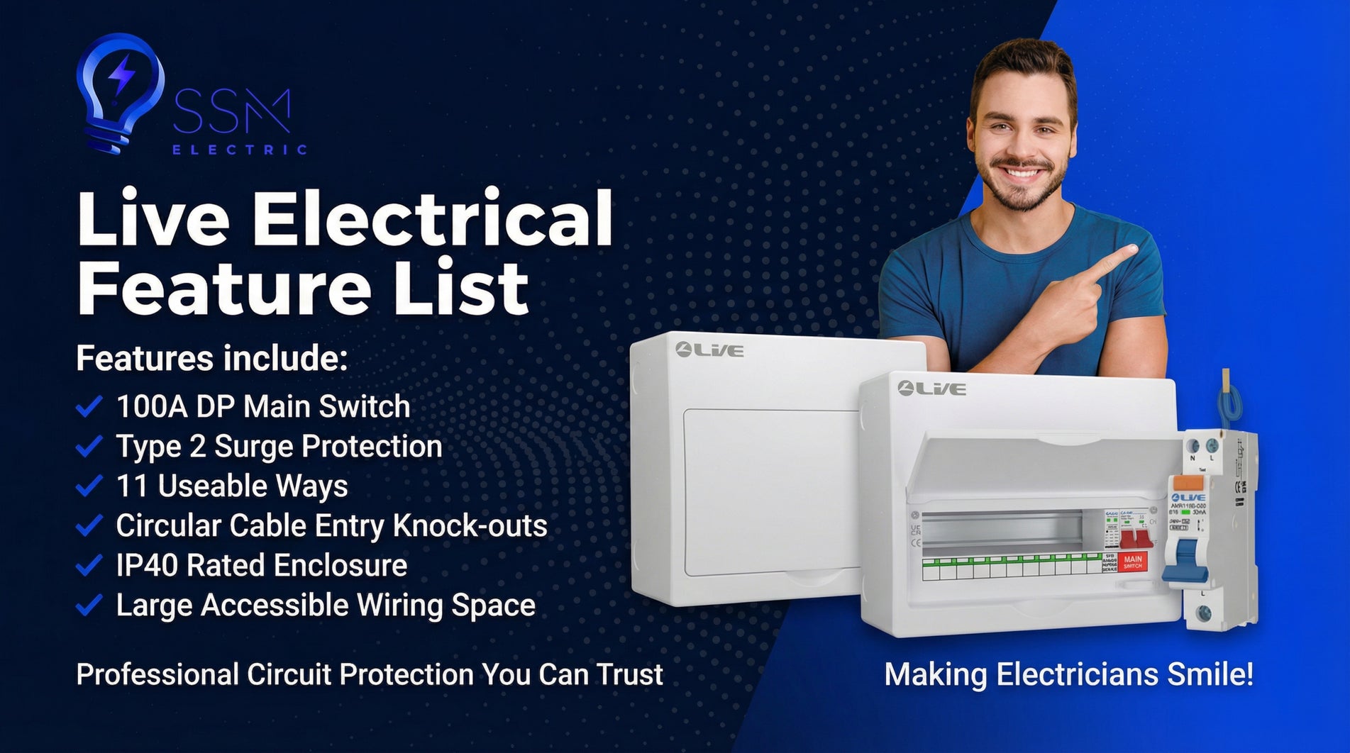 Live Electrical metal consumer unit with 100A main switch and surge protection for UK electrical safety