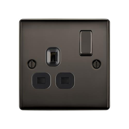 1 Gang 13A Switched Socket Black Nickel – Stylish Power Outlet