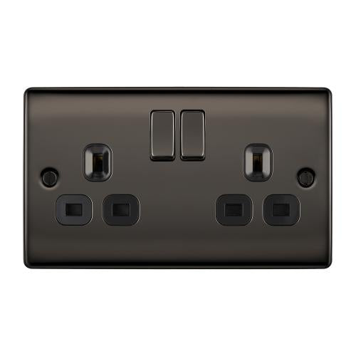 2 Gang 13A Switched Socket Black Nickel – Dual Power Solution