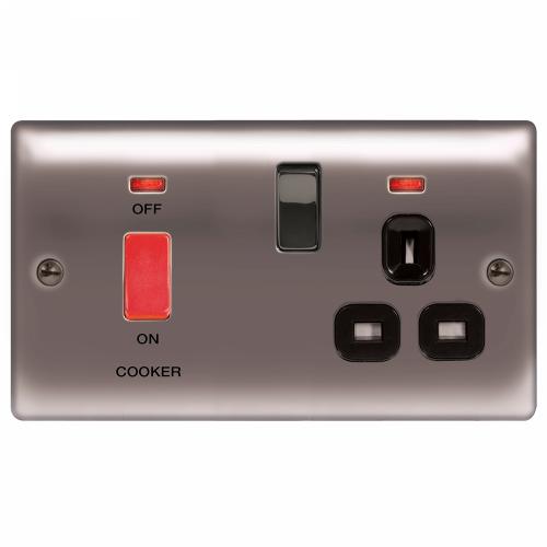 45A Cooker Control Unit with Socket Black Nickel – Premium Kitchen Power Solution