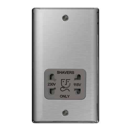 Brushed Steel Dual Voltage Shaver Socket – Safe Bathroom Power Solution