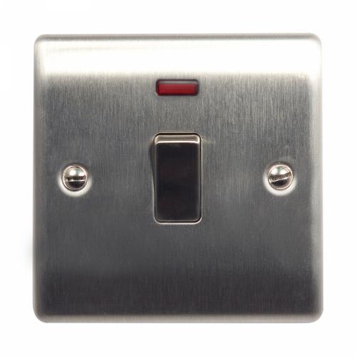 Brushed Steel 20A Double Pole Switch with Neon Indicator – Safe Power Control