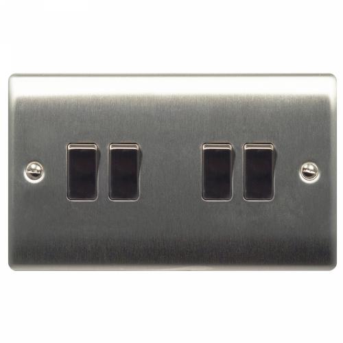 Brushed Steel 4 Gang 2 Way Switch – Ultimate Multi-Light Control