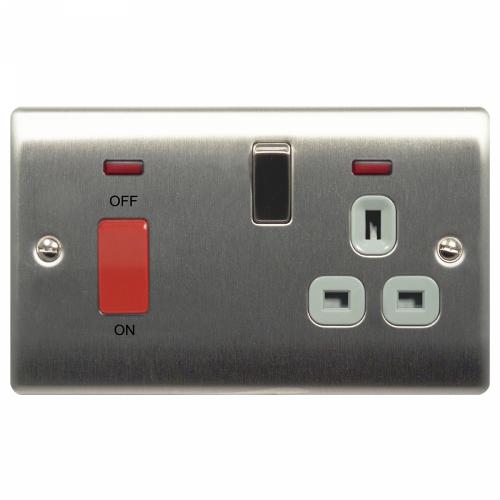 Brushed Steel 45A Cooker Control Unit with 13A Socket & Neon Indicator