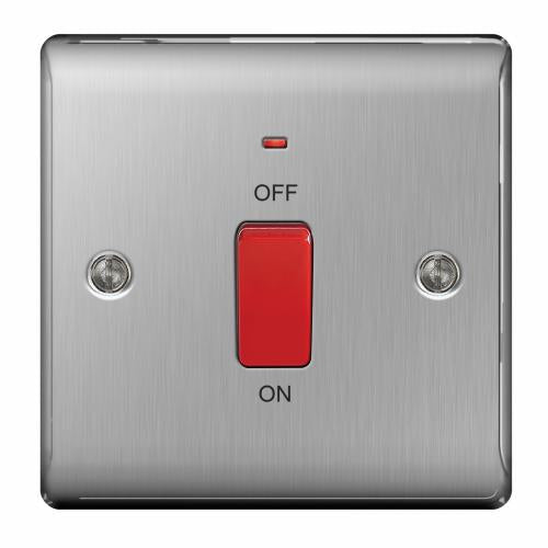 Brushed Steel 45A Double Pole Switch with Neon – High Power Safety Control
