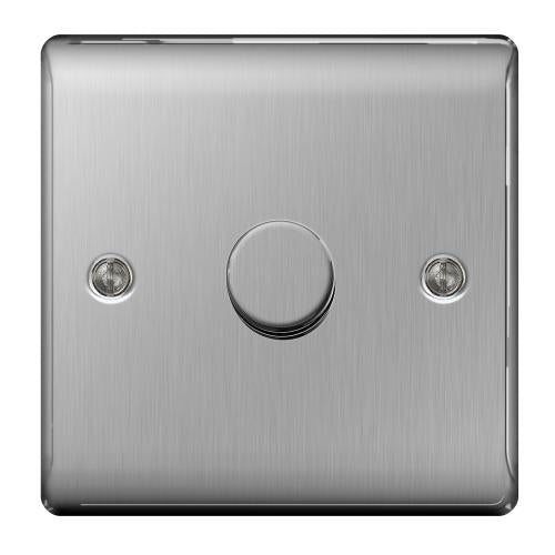 Brushed Steel 1 Gang 2 Way Dimmer Switch – Smooth Lighting Control