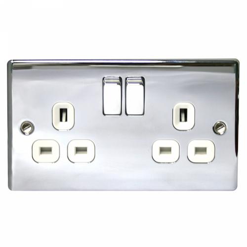 Polished Chrome Double Socket | 2 Gang 13A Switched Outlet
