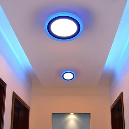 LED Recessed Double Color Round Panel Light – Blue Frame Accent Lighting