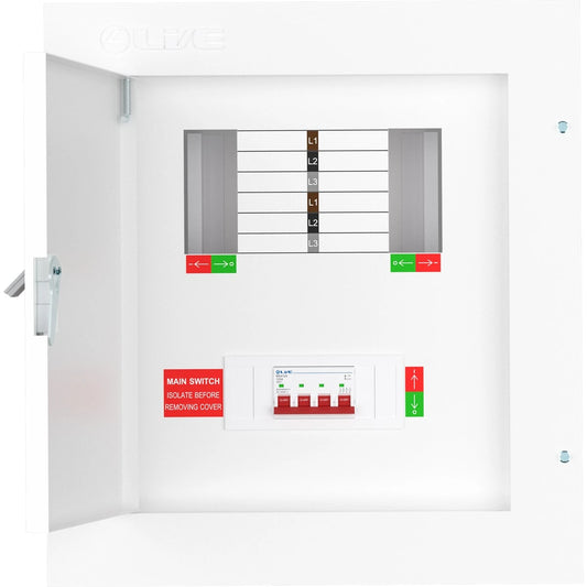 Live TPN04-125 4 Way Distribution Board – 3 Phase TP&N 125A Incomer