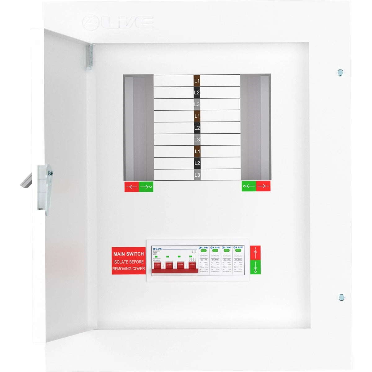 Live TPN06-125S 6 Way Distribution Board with SPD – 3 Phase TP&N 125A