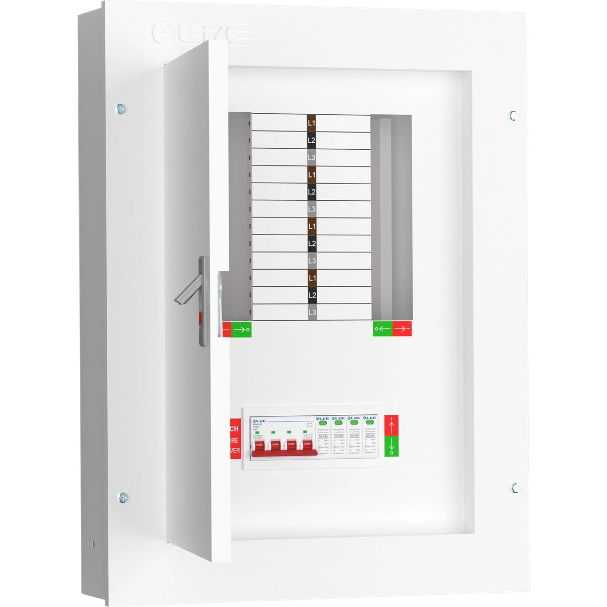 Live TPN08-125S 8 Way Distribution Board with SPD – 3 Phase TP&N 125A